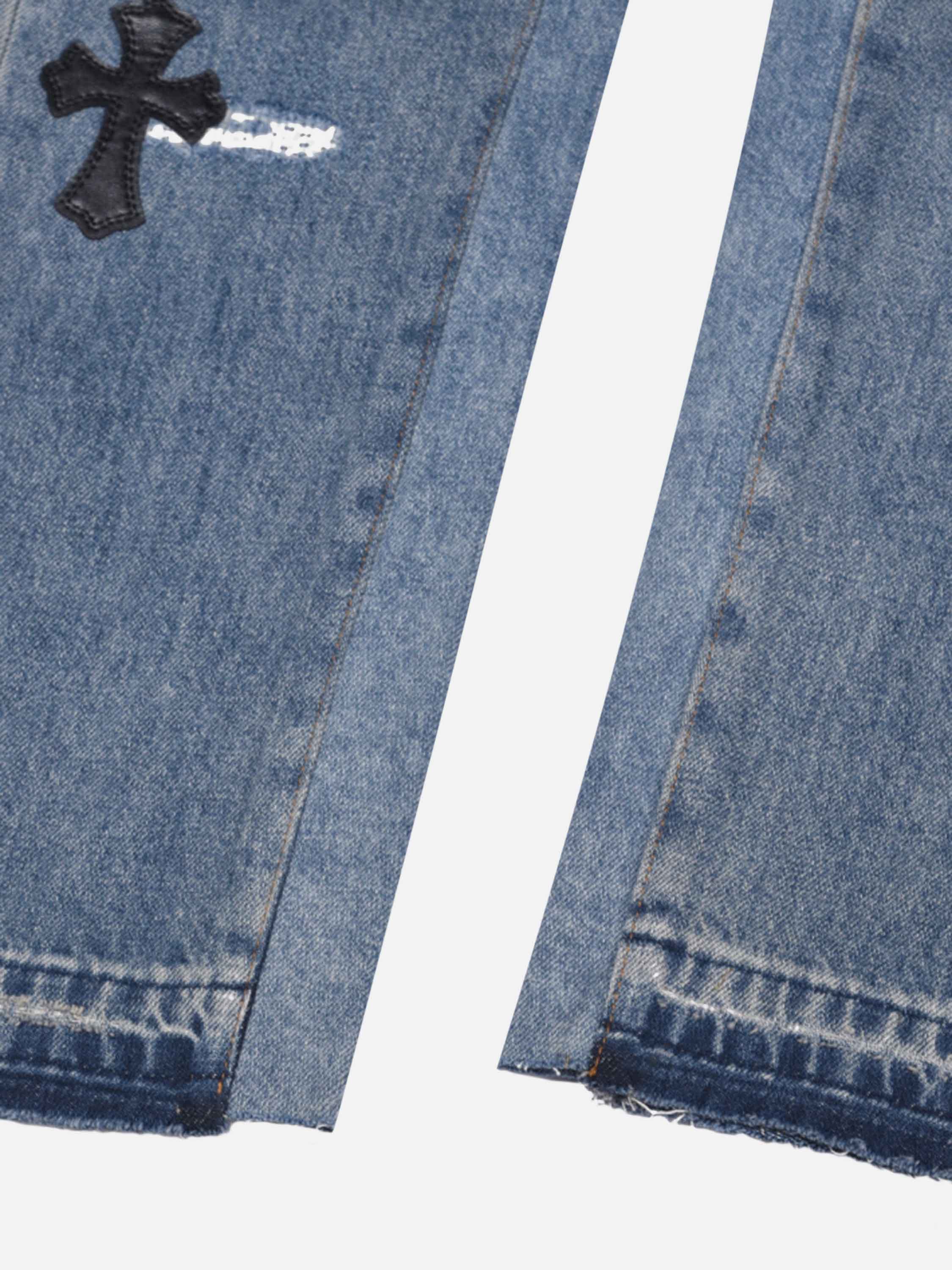 High Street Washed Leather Patchwork Collision Jeans-xxchiefs