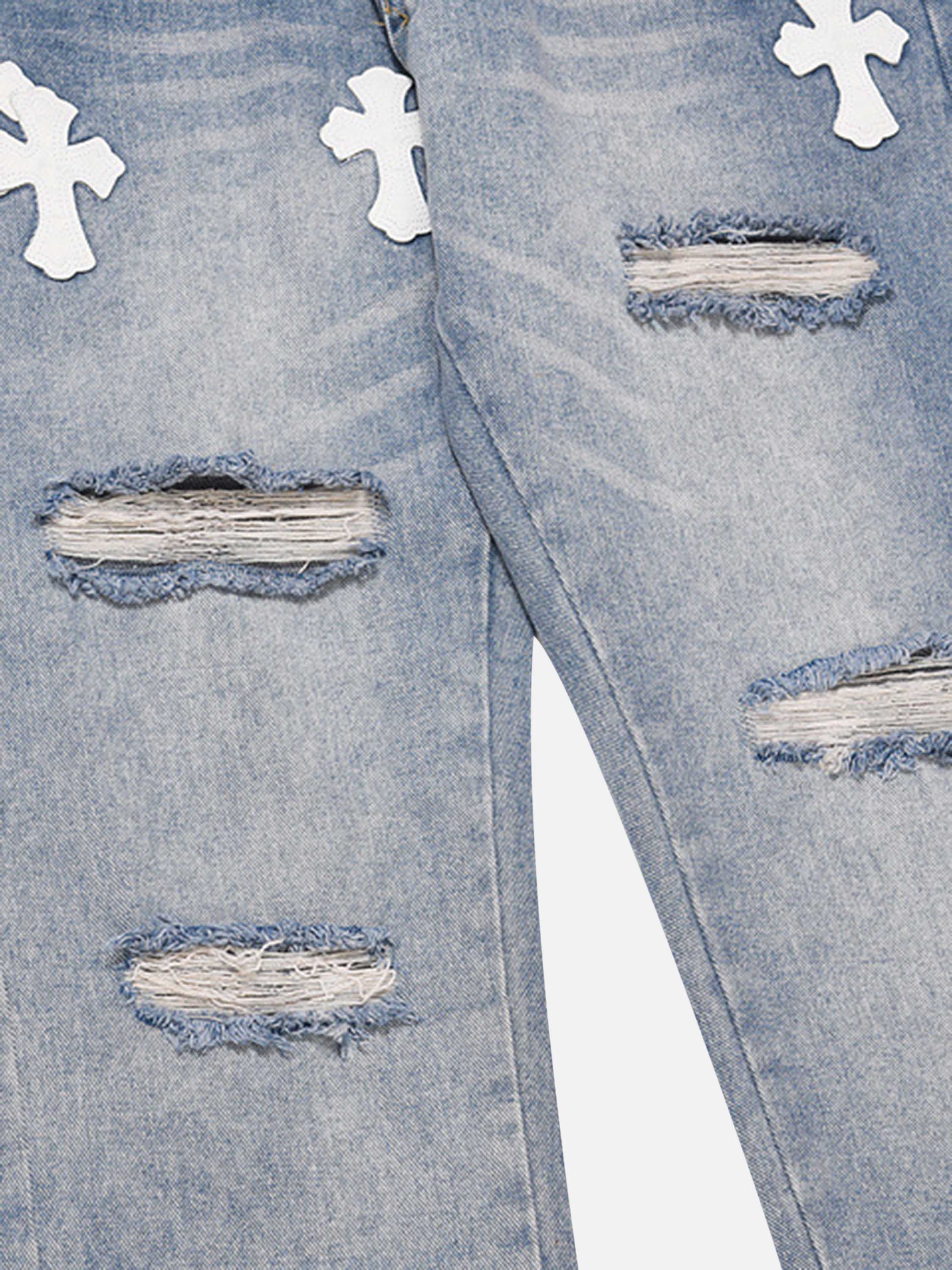 High Street Cross Hole Splash Ink Straight Loose-fitting Jeans-xxchiefs