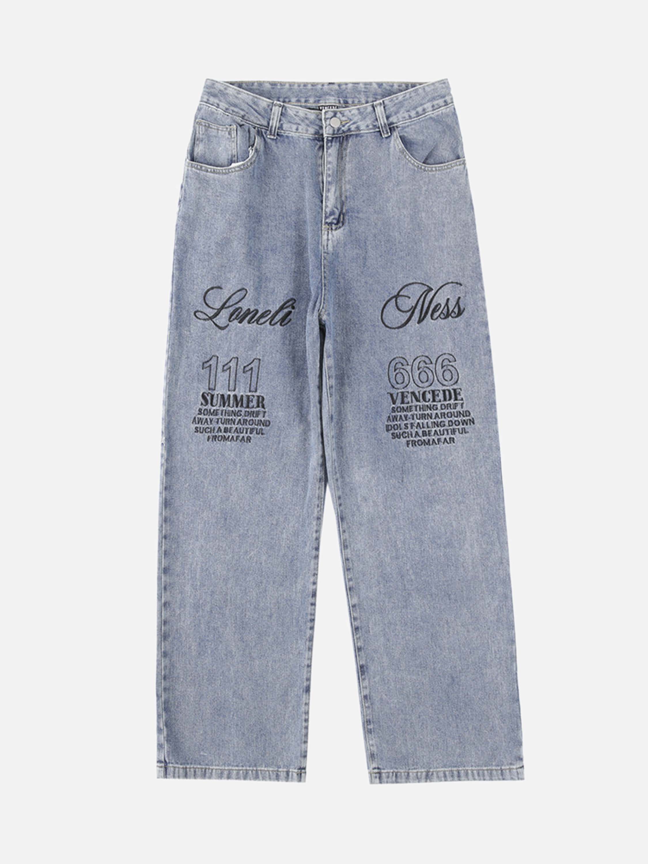 American High Street Embroidered Letters Jeans Nine-quarter Pants-xxchiefs