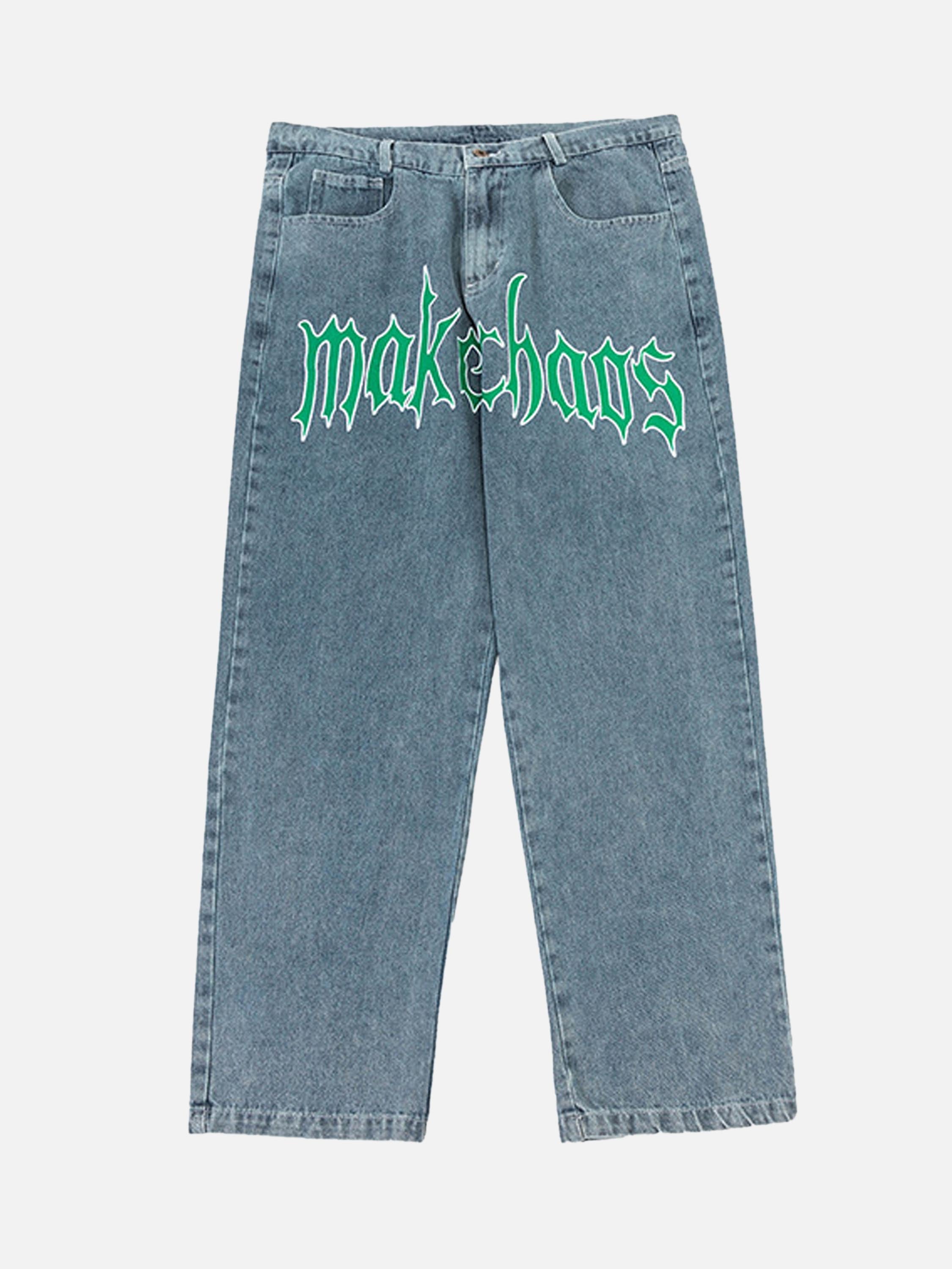 American Vintage High Street Wash Letter Print Jeans -1322-xxchiefs