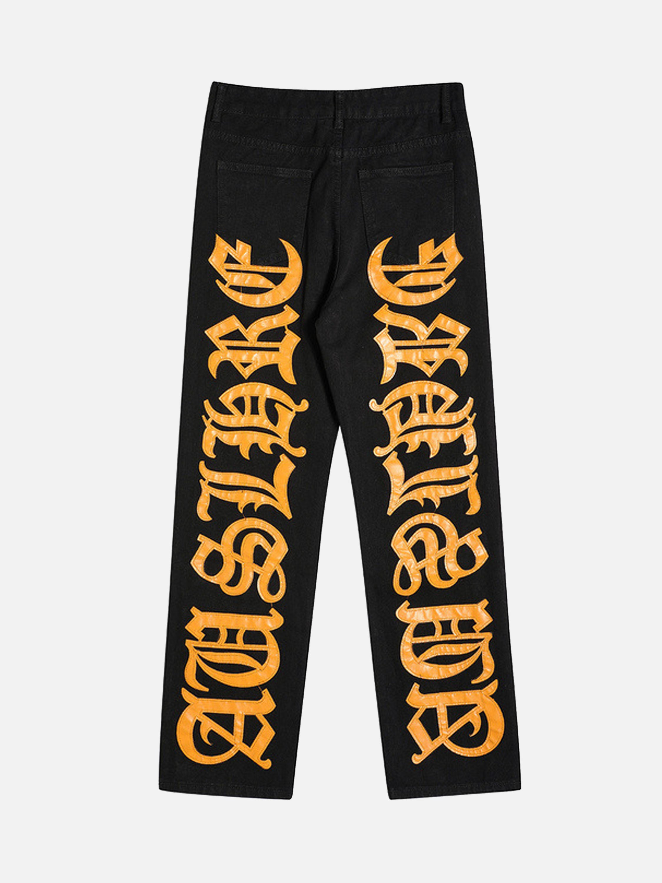 American High Street Burning Text Embroidered Letters Jeans-xxchiefs