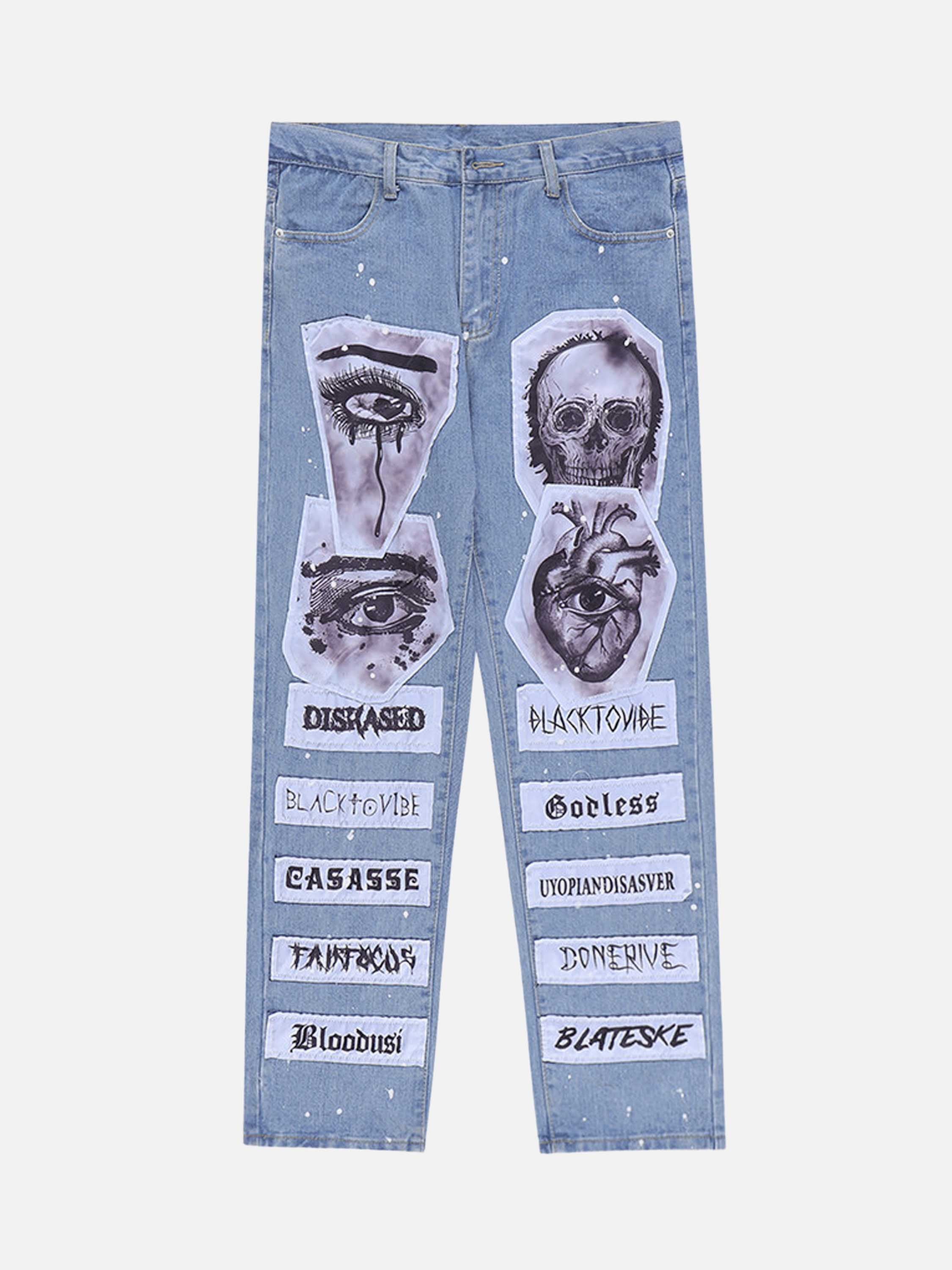Creative Fun Patch Washed Jeans-xxchiefs