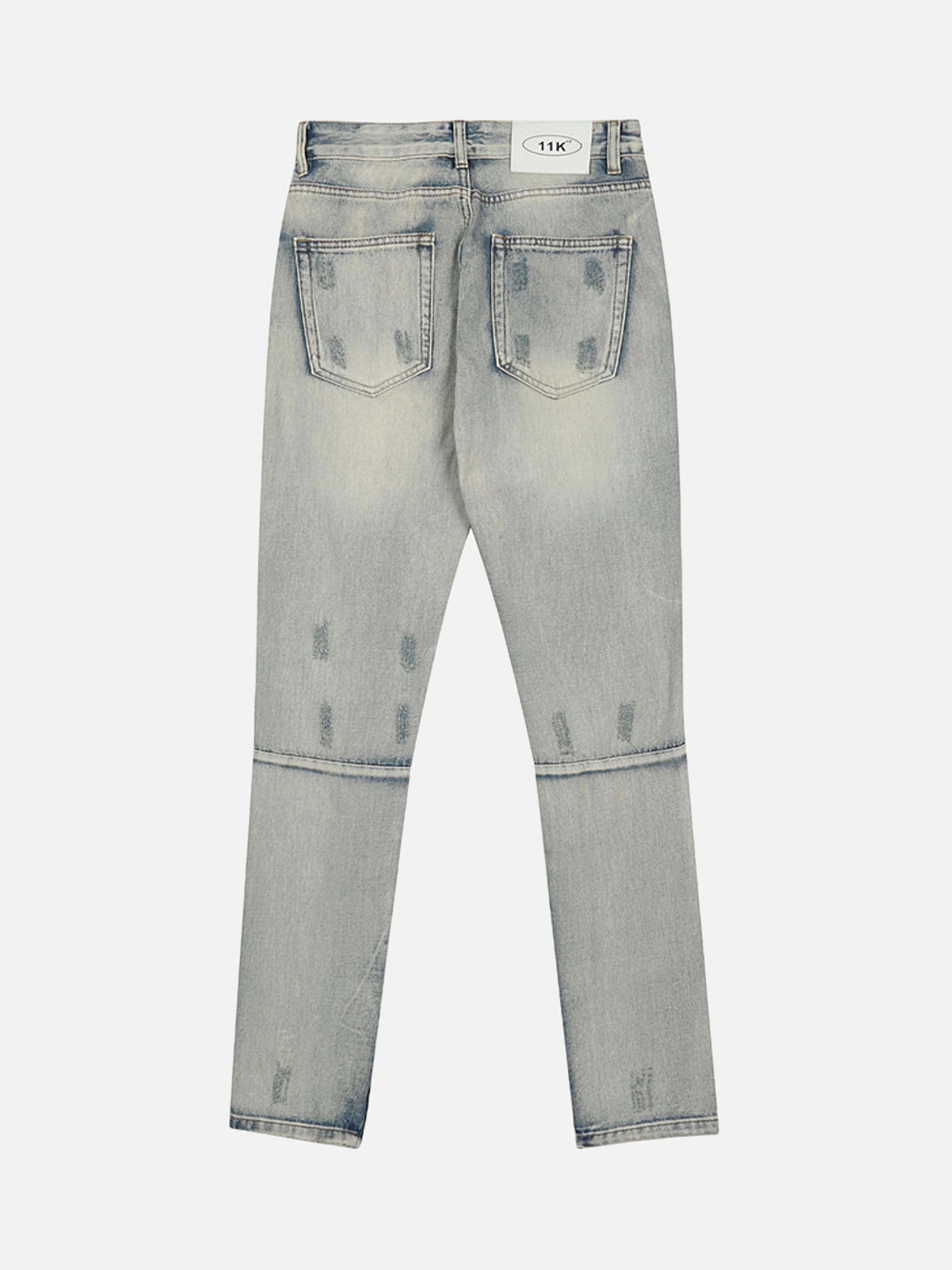 Hip-hop Holes Do Old Footwear Pants Zipper Openings Slim-fit Pants Jeans-xxchiefs