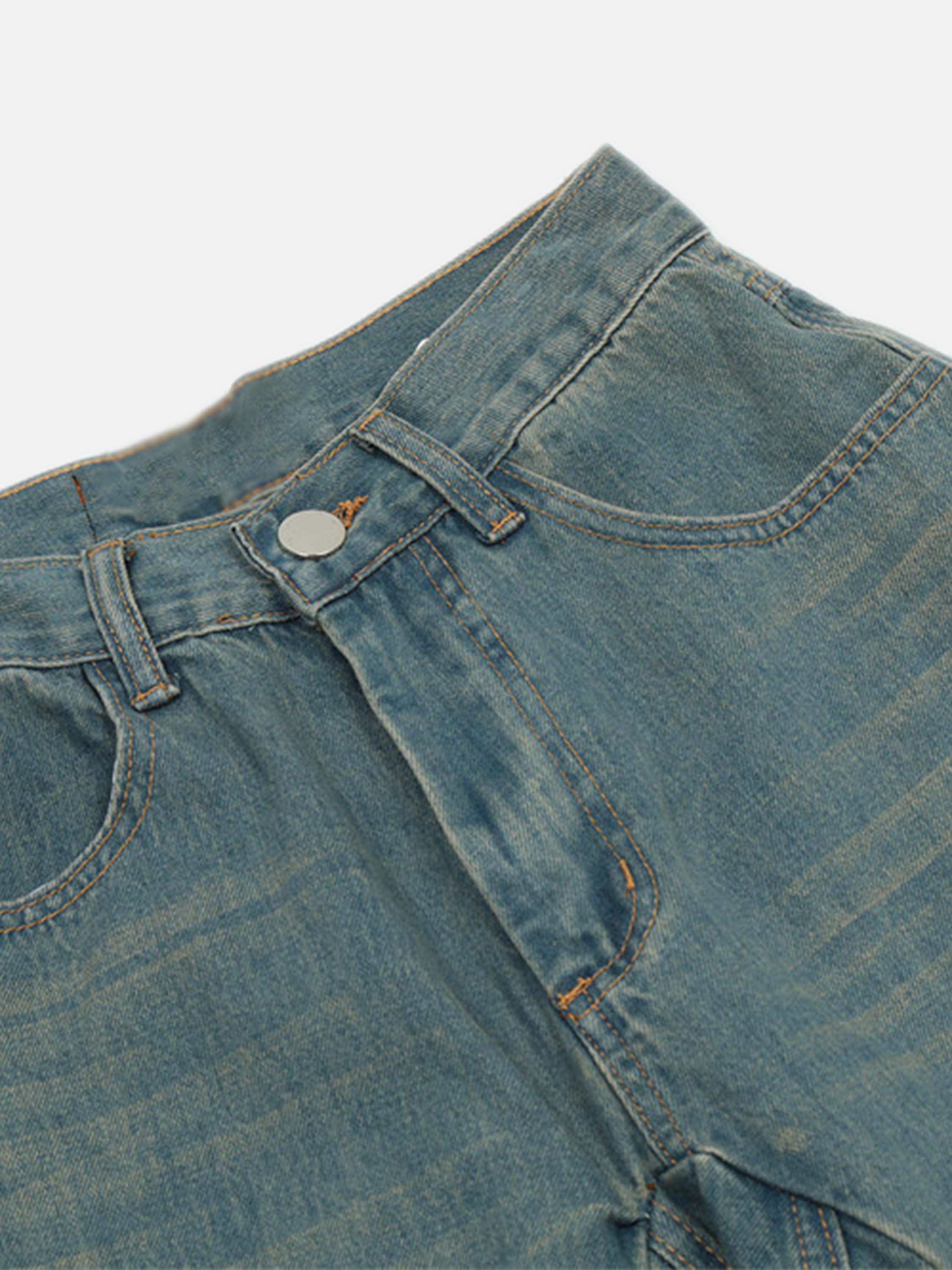 Hip-hop High Street Flame Embroidered Straight-legged Denim Pants-xxchiefs