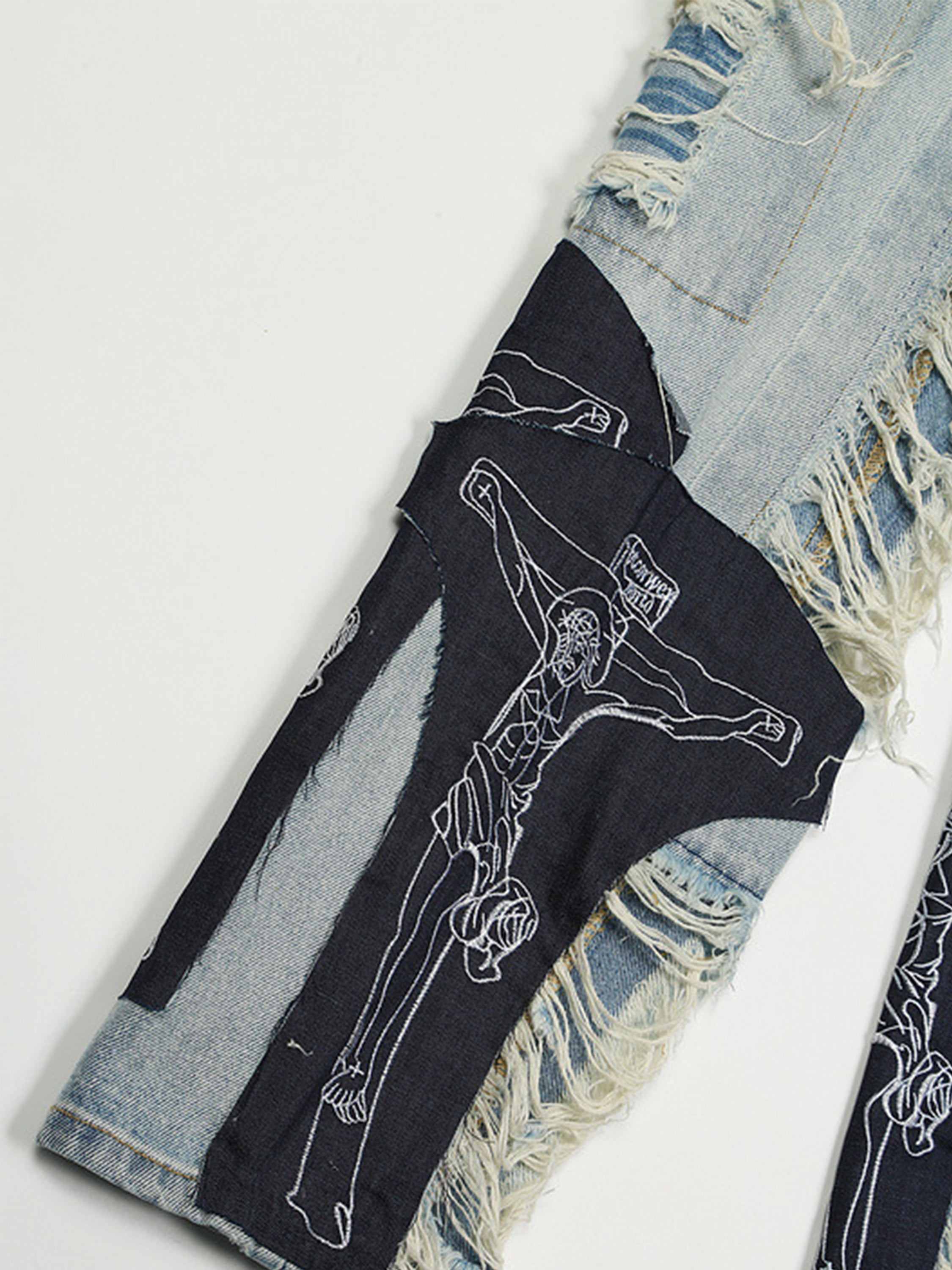 Ripped Jesus Patchwork Jeans -1213-xxchiefs
