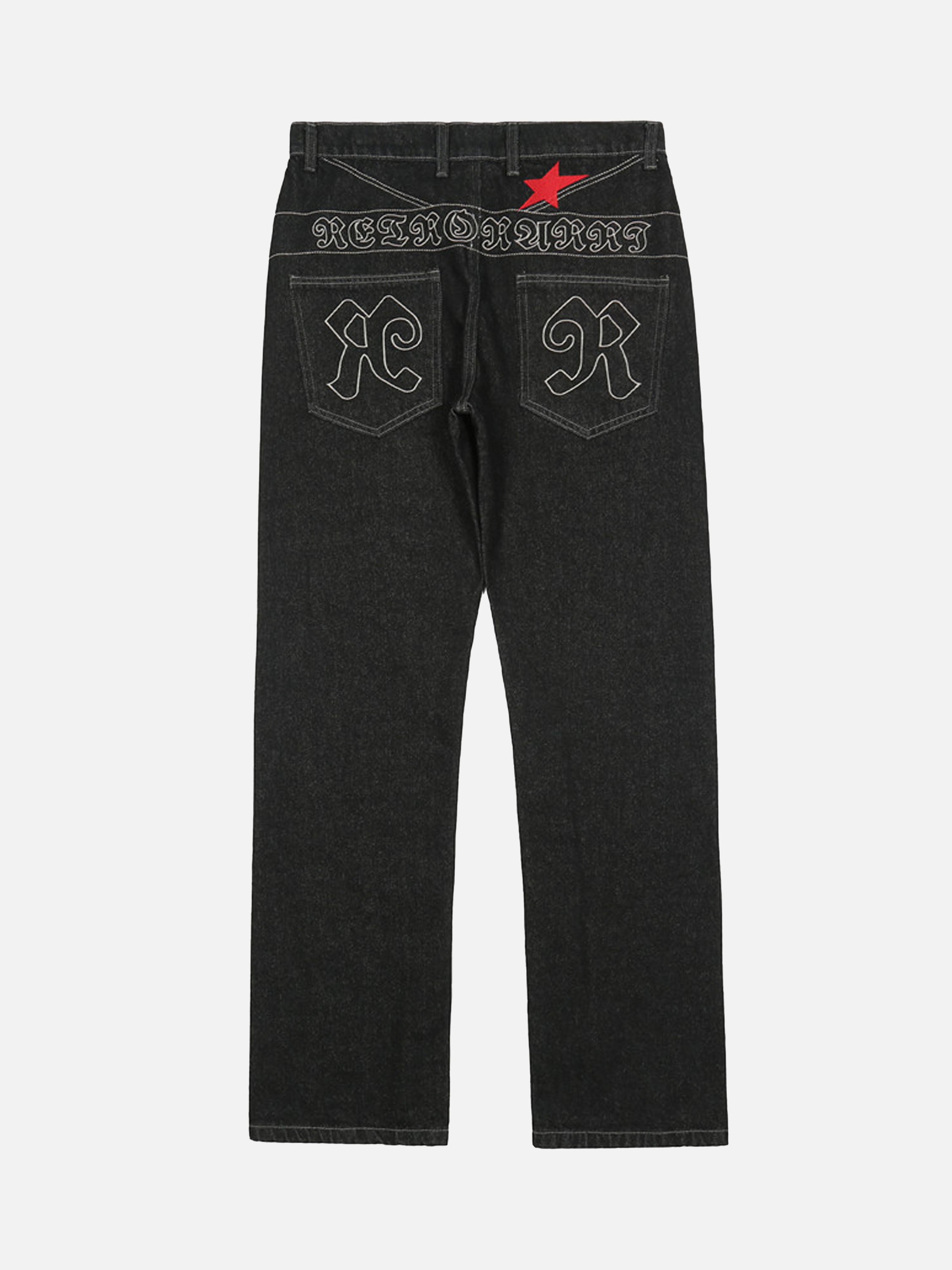 American Letters Embroidered Straight Jeans-xxchiefs