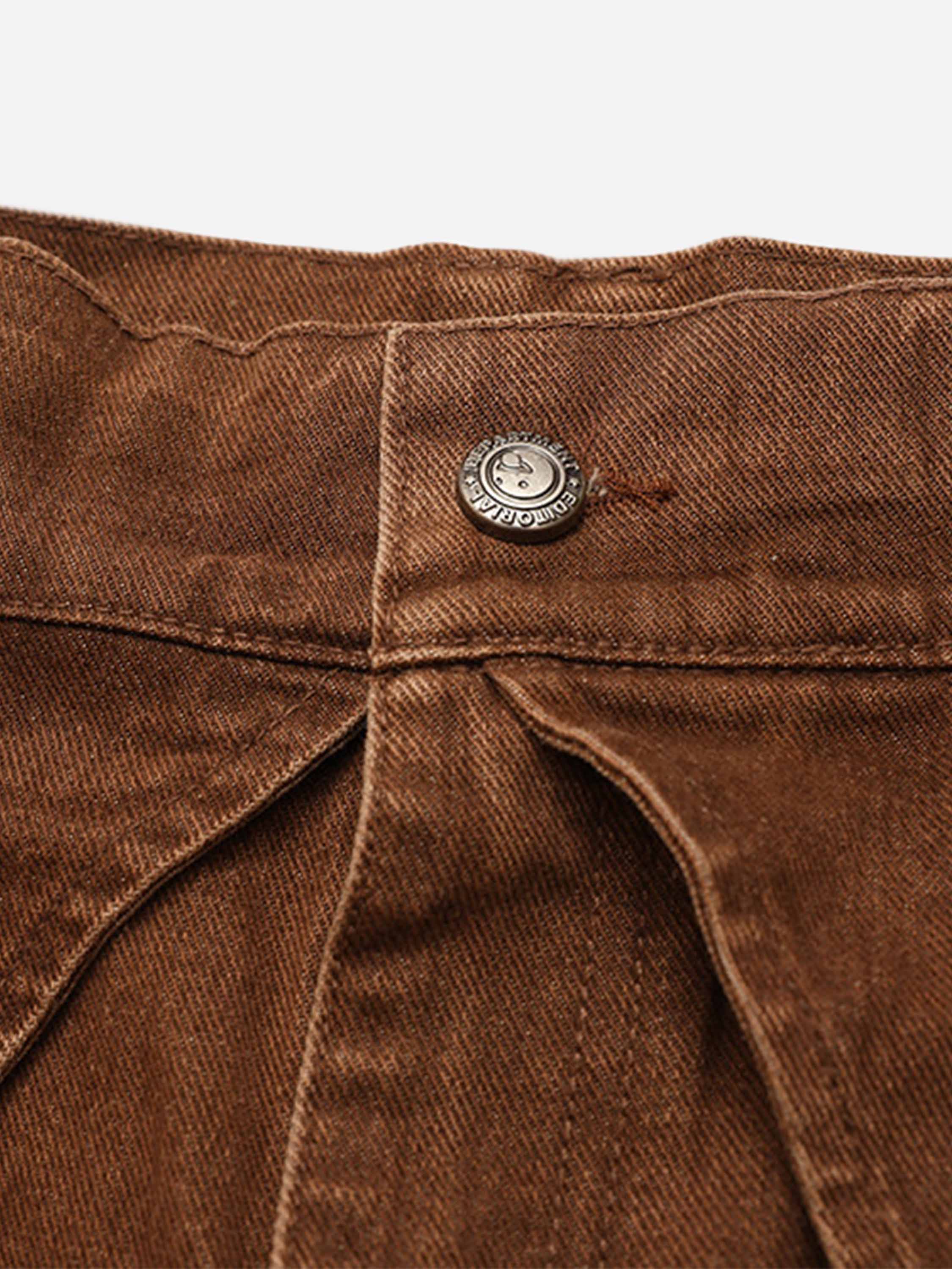 Design Sense Multi-pocket Work Pants Pants Leg Drawstring Wide Leg Jeans-xxchiefs