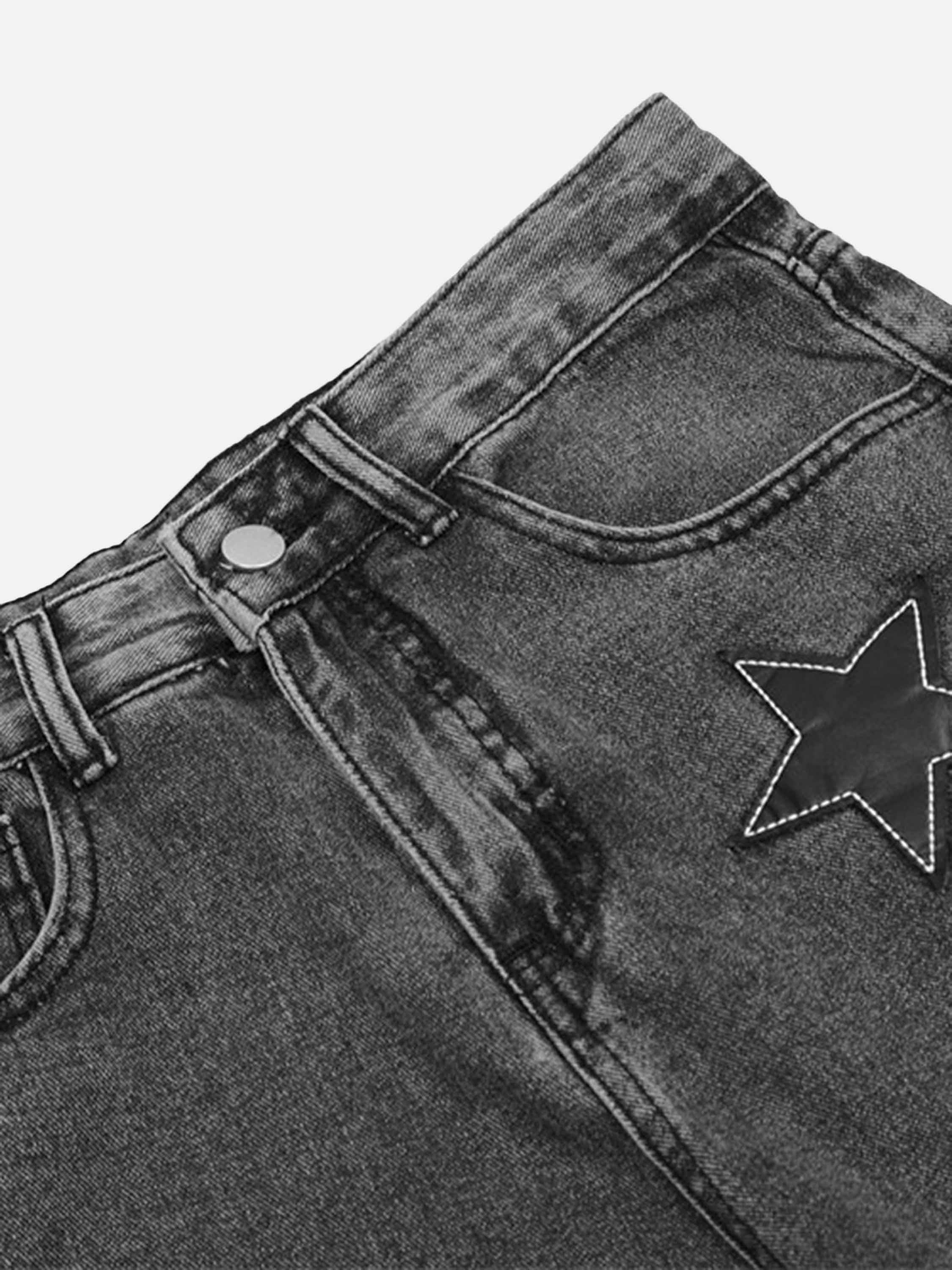 Vintage Five-pointed Star Patch Embroidered Jeans Loose Straight-legged Pants-xxchiefs