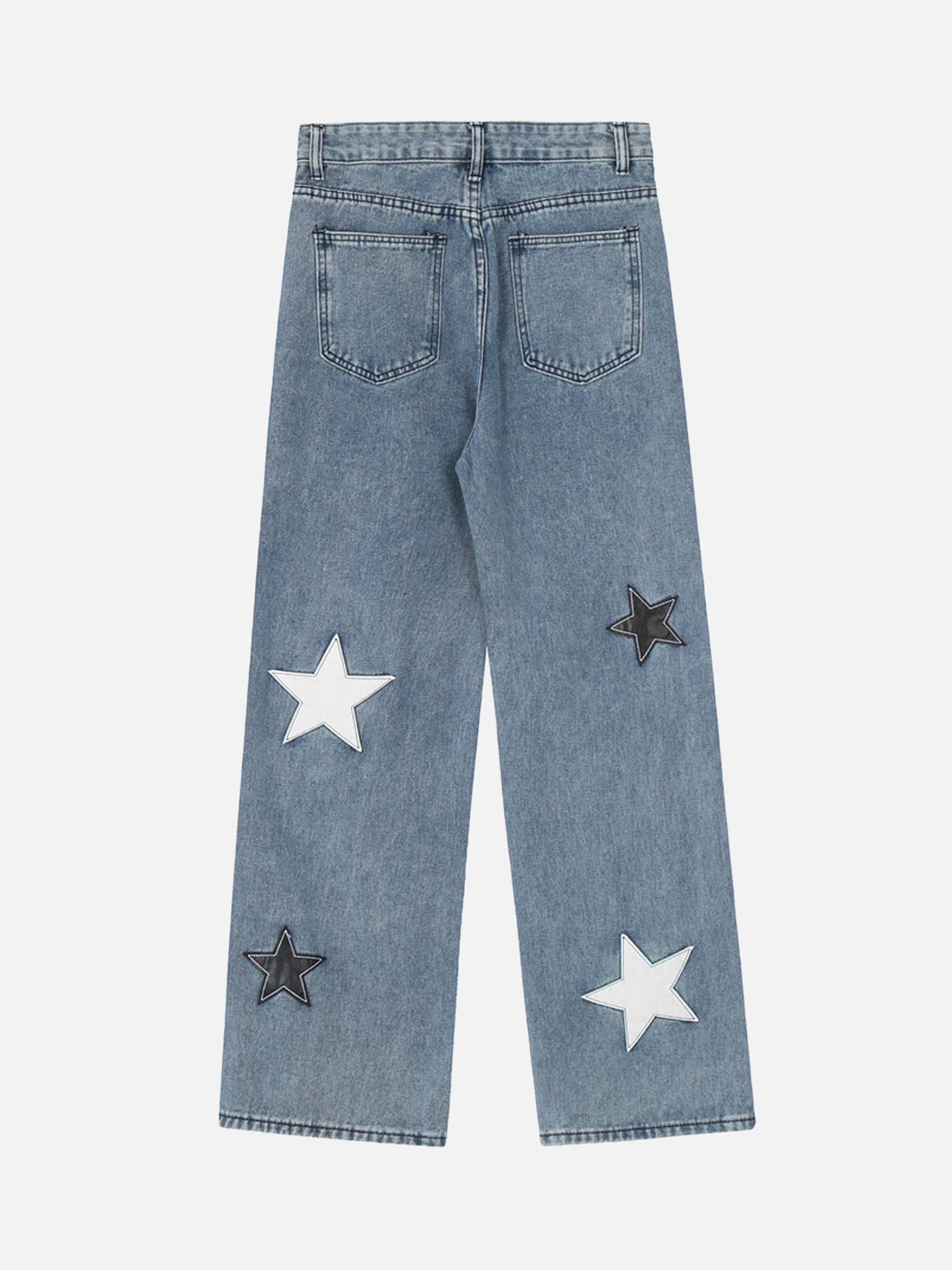 Vintage Five-pointed Star Patch Embroidered Jeans Loose Straight-legged Pants-xxchiefs