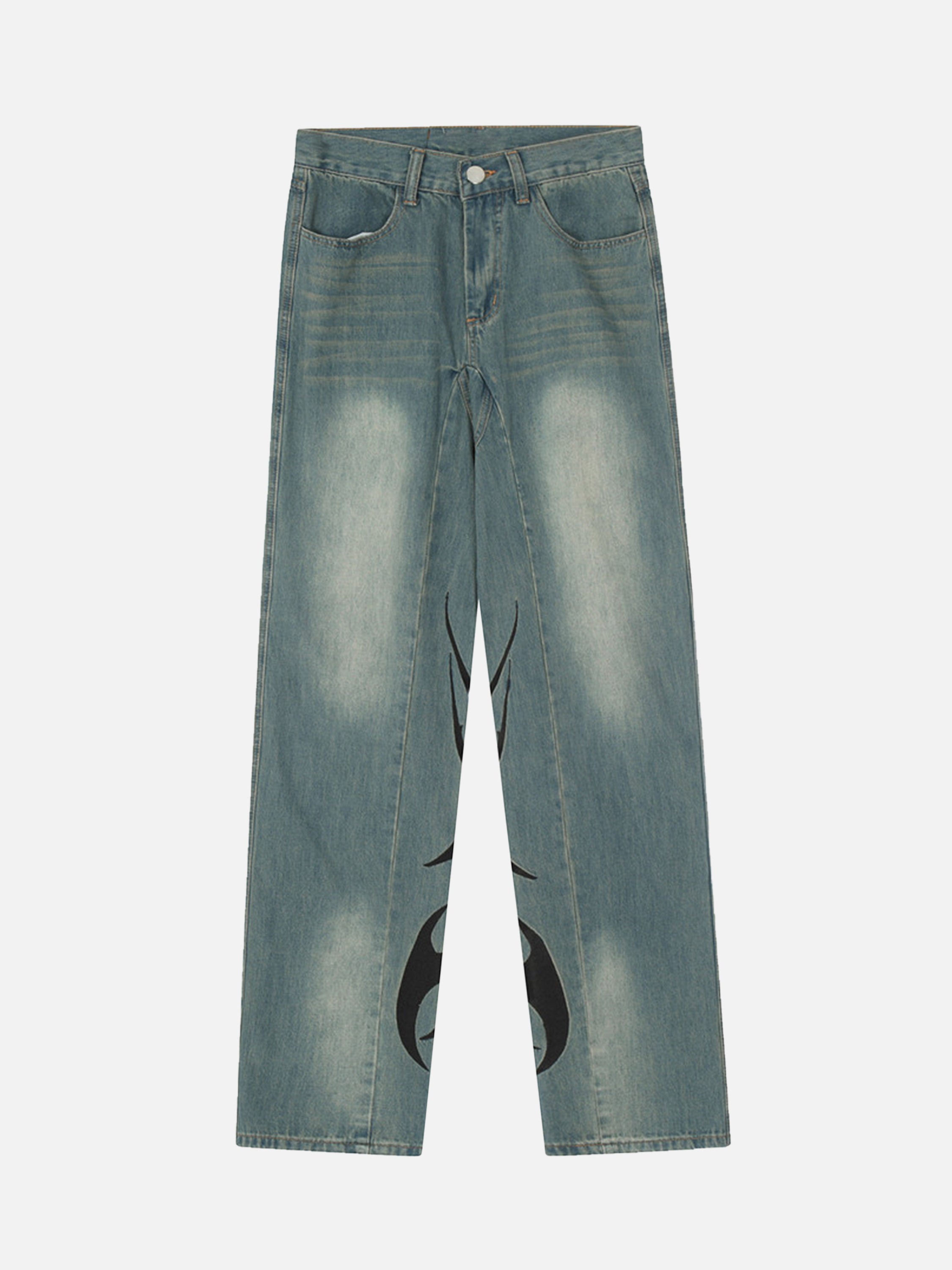 Hip-hop High Street Flame Embroidered Straight-legged Denim Pants-xxchiefs