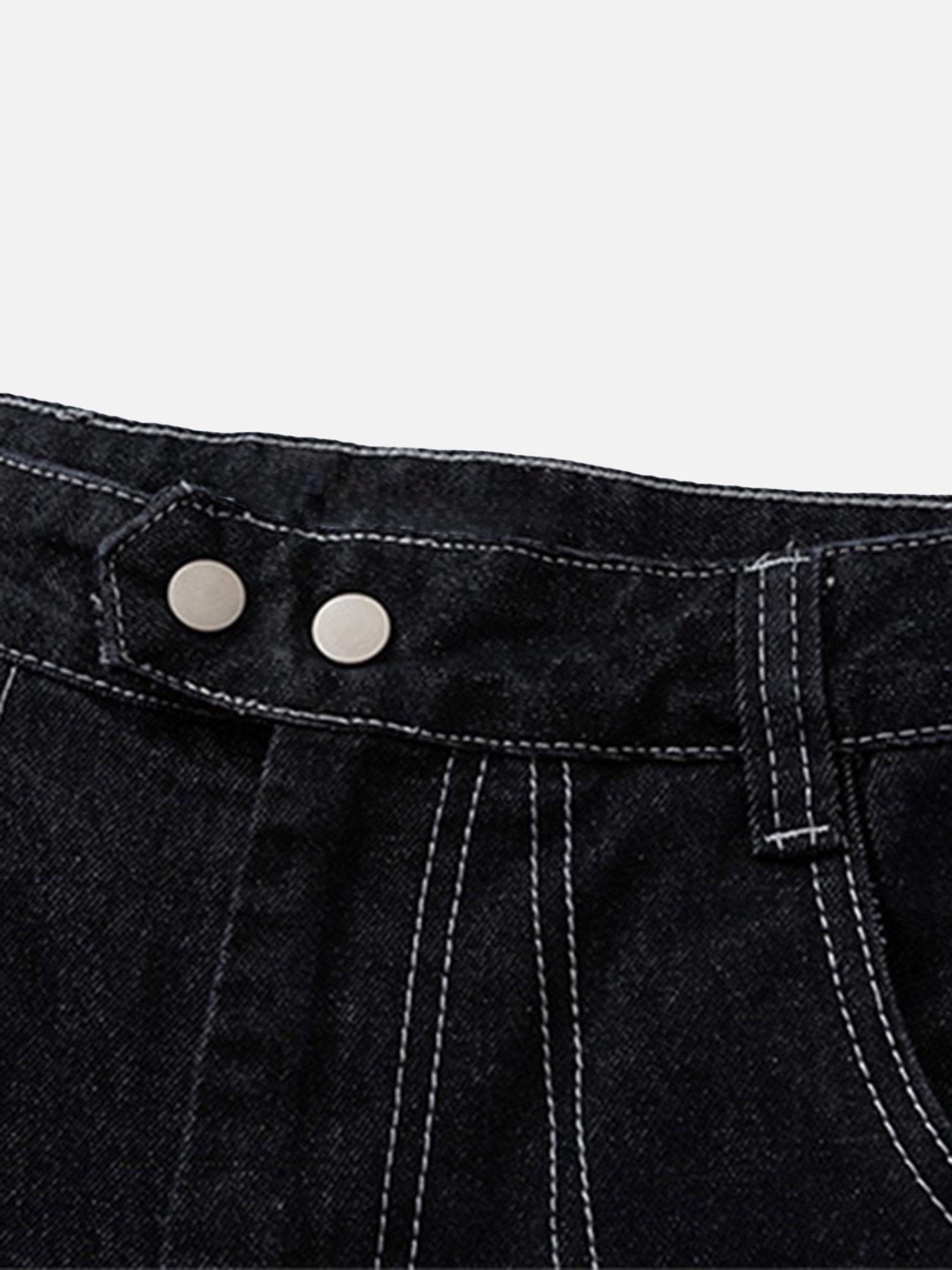 American High Street Patchwork Series Bright Line Jeans Zipper Slit Nine-quarter Pants-xxchiefs