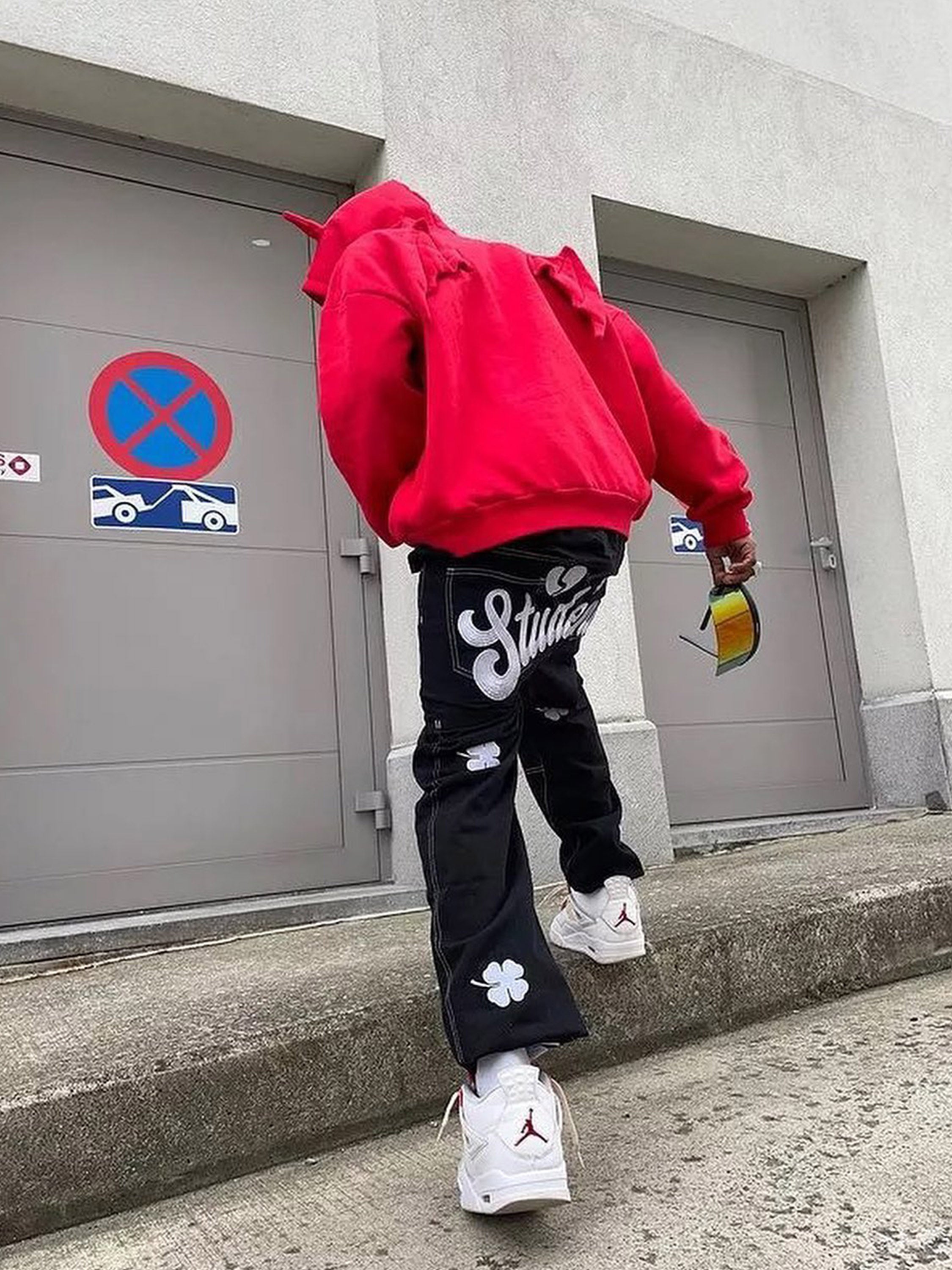 Letter and Lucky Clover Embroidered Jeans-xxchiefs