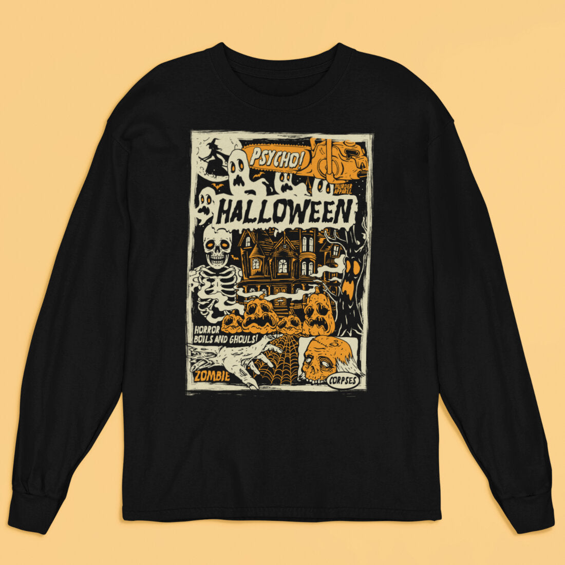 Retro Halloween Vibes Long Sleeve Shirt-xxchiefs