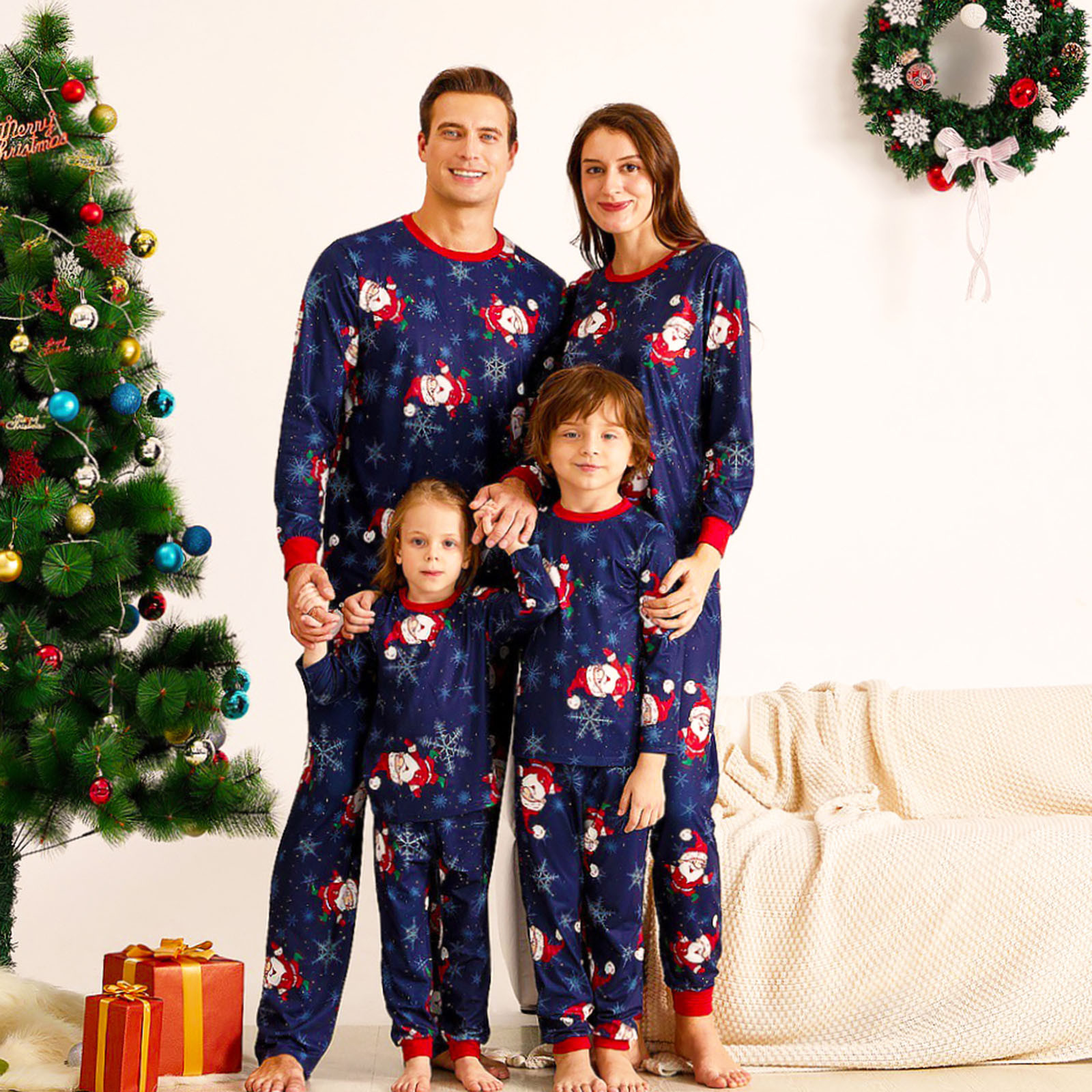 New Year Xmas Matching Family Christmas Pajamas Set 2022 Father Mom and Me Deer Top Red Plaid Pants