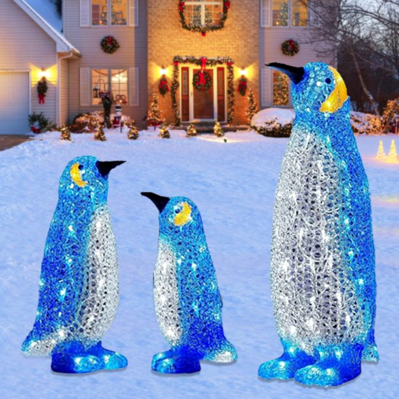 Christmas Xmas Decorations Home Penguin Stand Pile Lights Outdoor New Year