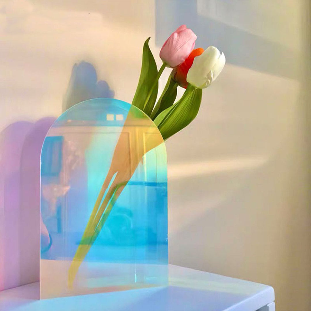Iridescent Vase - Clear Acrylic Rainbow Glass Vases For Centerpieces