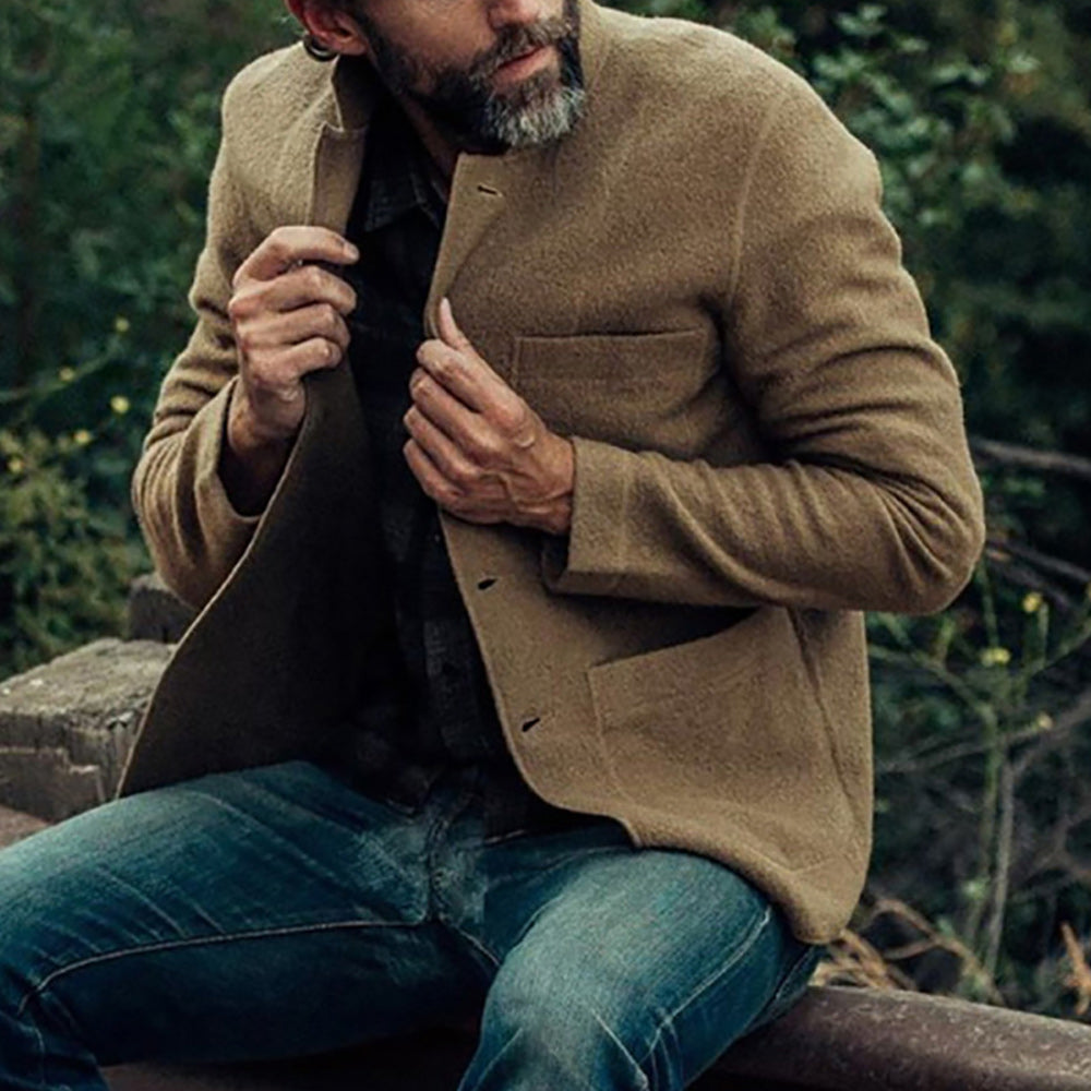 Men's Retro Style Jacket Single Breasted Long Sleeve Outwear Suit Collar Coat