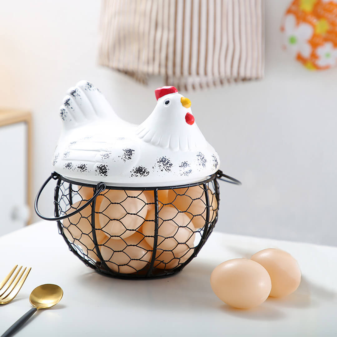 Hen Home Creative Egg Basket With Handle Storage Box Kitchen Supplies Decoration