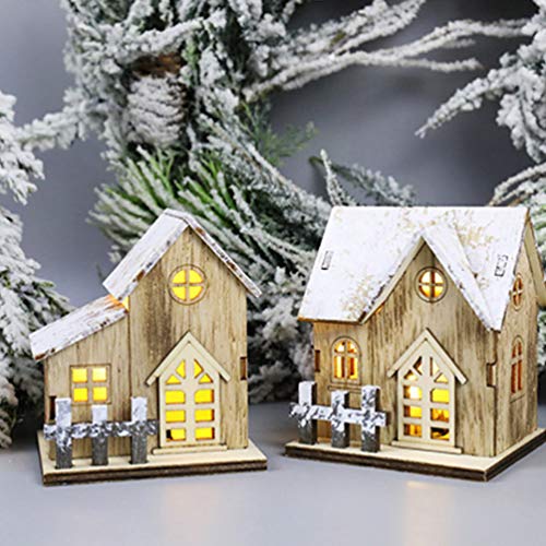 2pcs Christmas Lights Light Up Wooden House LED Christmas Rustic Desktop Christmas Decorations