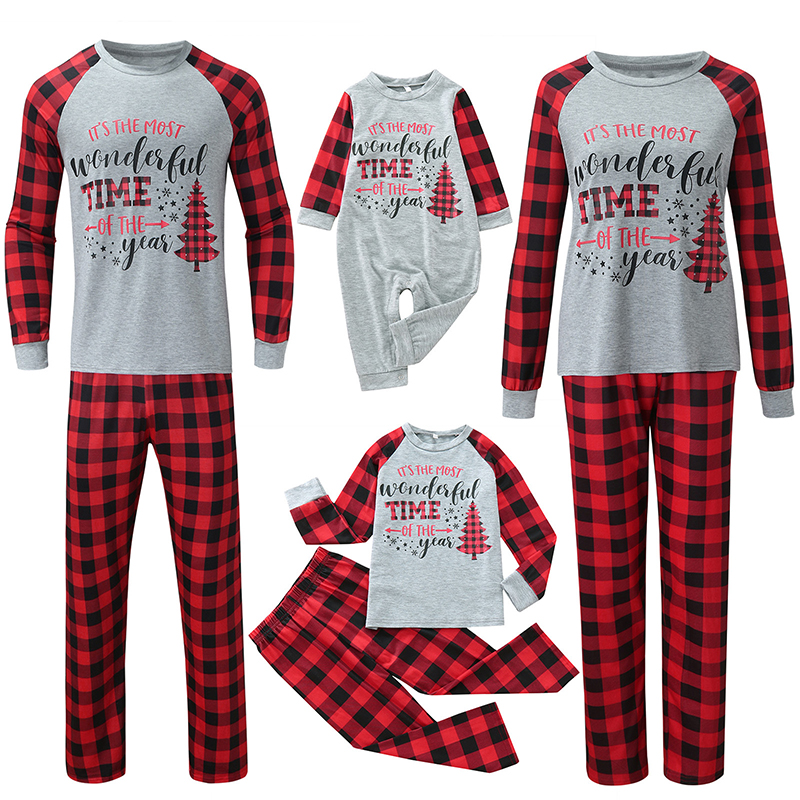 Christmas Matching Family Pajamas Most Wonderful Time Red Plaid Pajamas Set