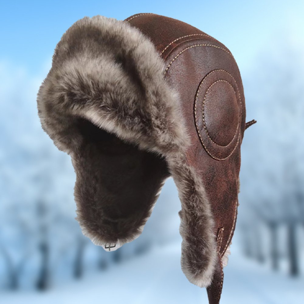 Winter Cycling Warm Leather Thickened Windproof Cotton Hat