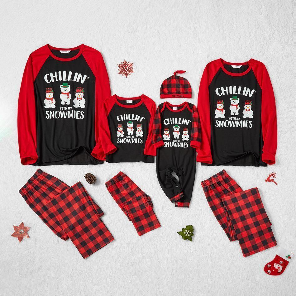 Plus Size Family Matching Snowman Print Plaid Christmas Pajamas Sets