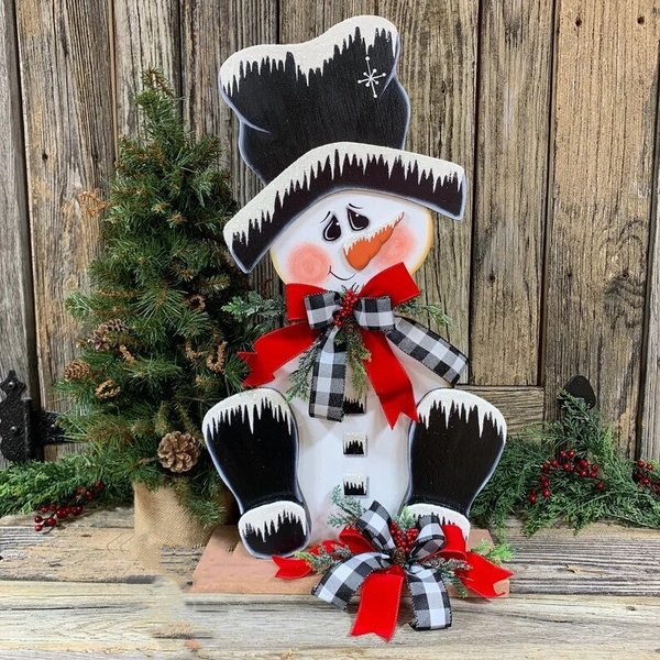 Christmas Rustic Wood Standing Snowman Figurines Christmas Ornament
