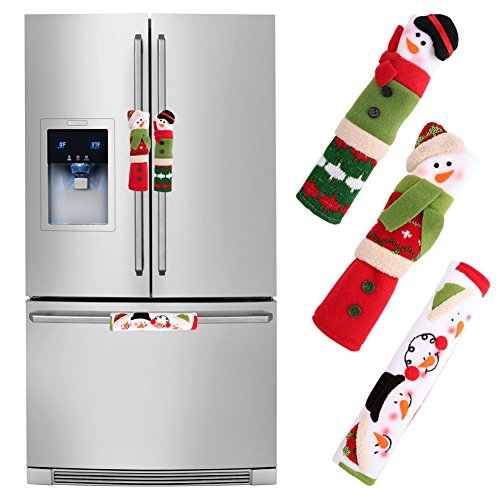 Set Of 3, Santa Snowman Refrigerator Door Knob Gloves Christmas Decorations