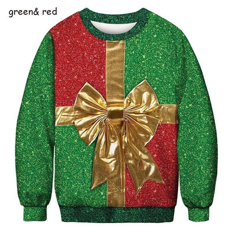 Men's Christmas Present Ugly Christmas Bow Printing Sweater