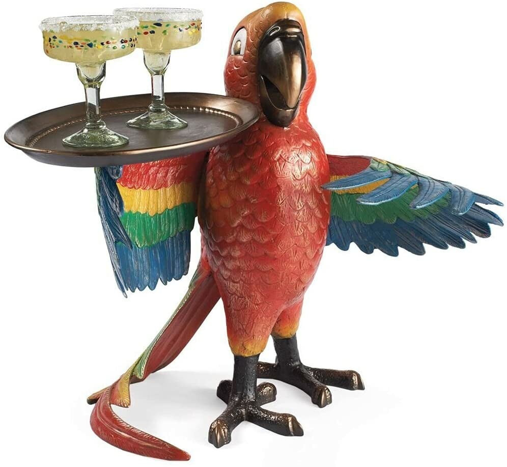 Drink Serving Parrot Butler Statue Bird Drink Serving Tray Vintage Figurine