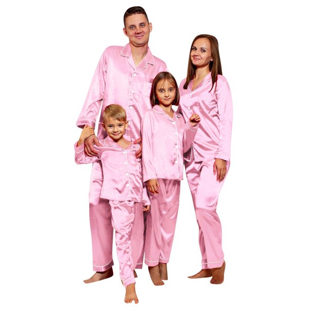 Satin Pajamas Solid Family Matching Xmas Sleepwear Pants Set For Adults