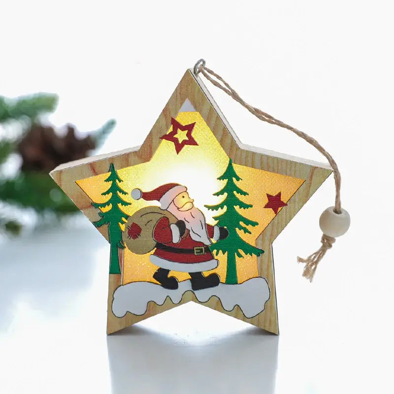 Diy Christmas Pendant Hanging Decorations Wooden Light Led Merry Xmas Ornaments