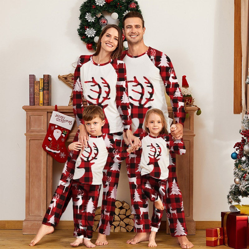 Family Matching Pajamas Christmas Elk Printed Mathing Clothes Set