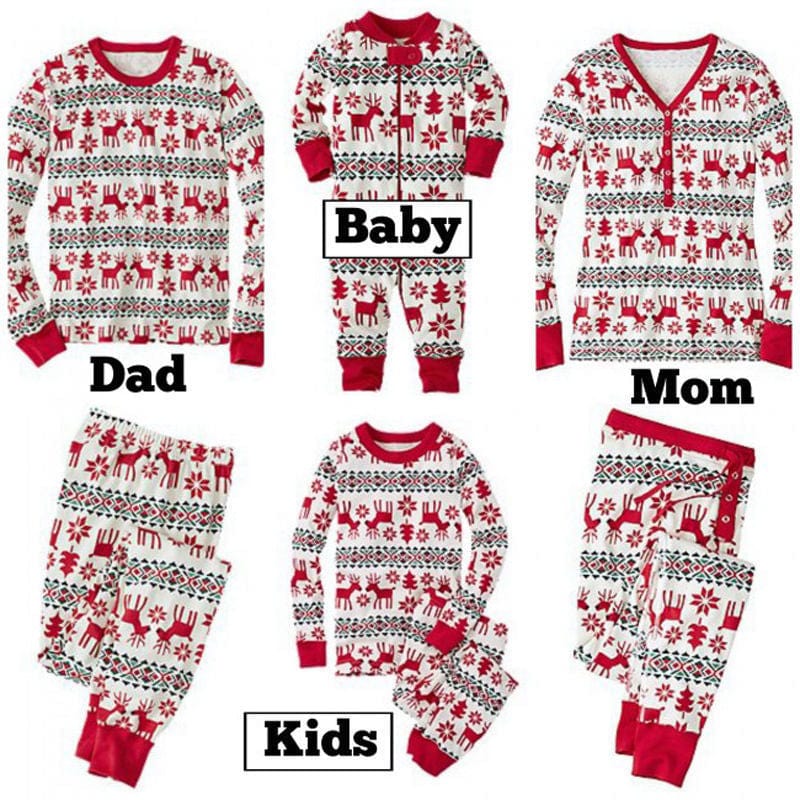 Christmas Family Matching Pajamas Set Stripe Deer Print Xmas Sleepwear
