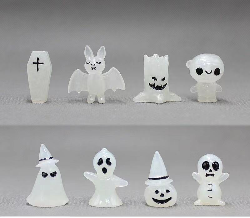 Halloween Theme Luminous Ornament Cartoon Resin Pumpkin Ghost Figurines Creative Party Props