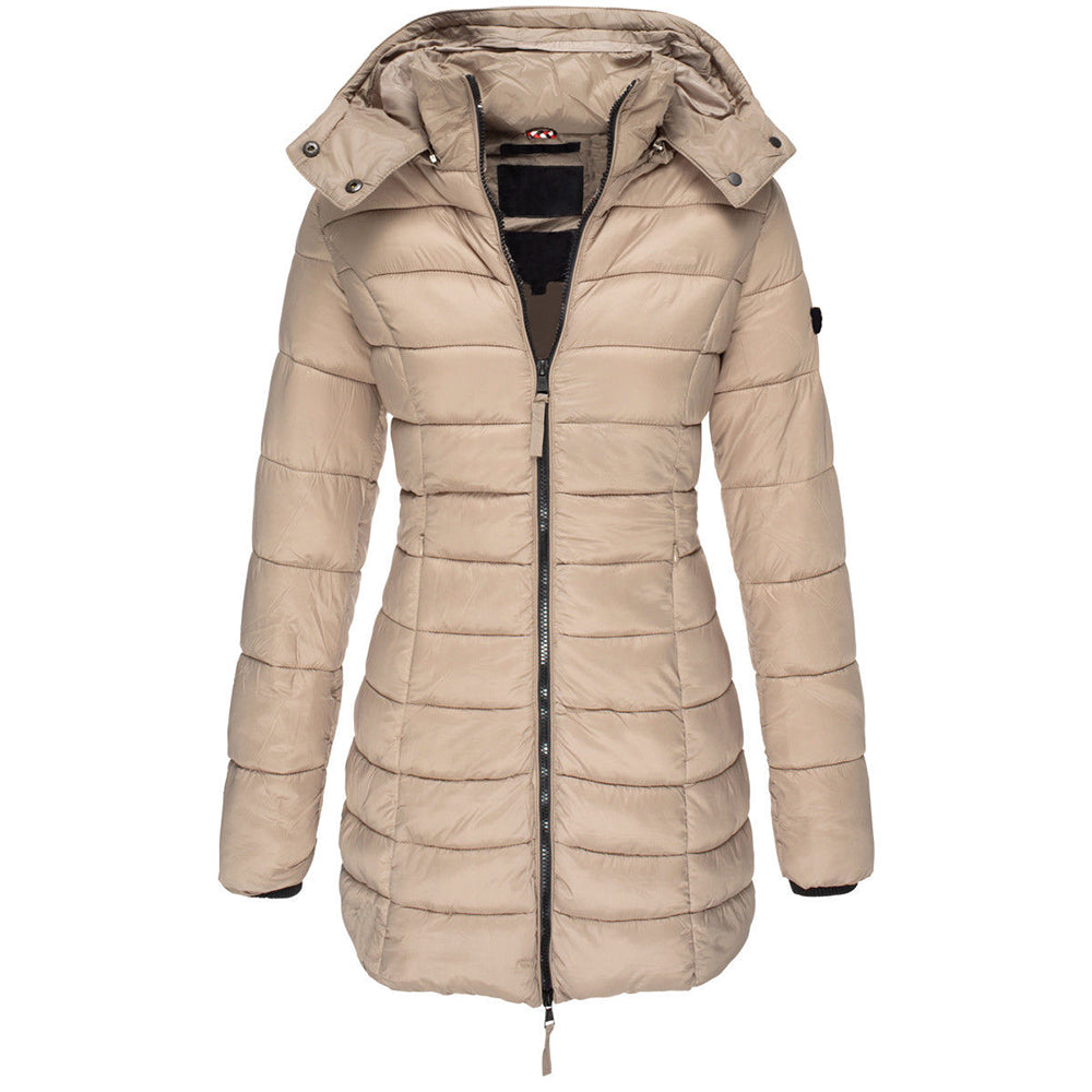 Women's Mid-Length Slim Fit Hooded Thermal Padded Jacket