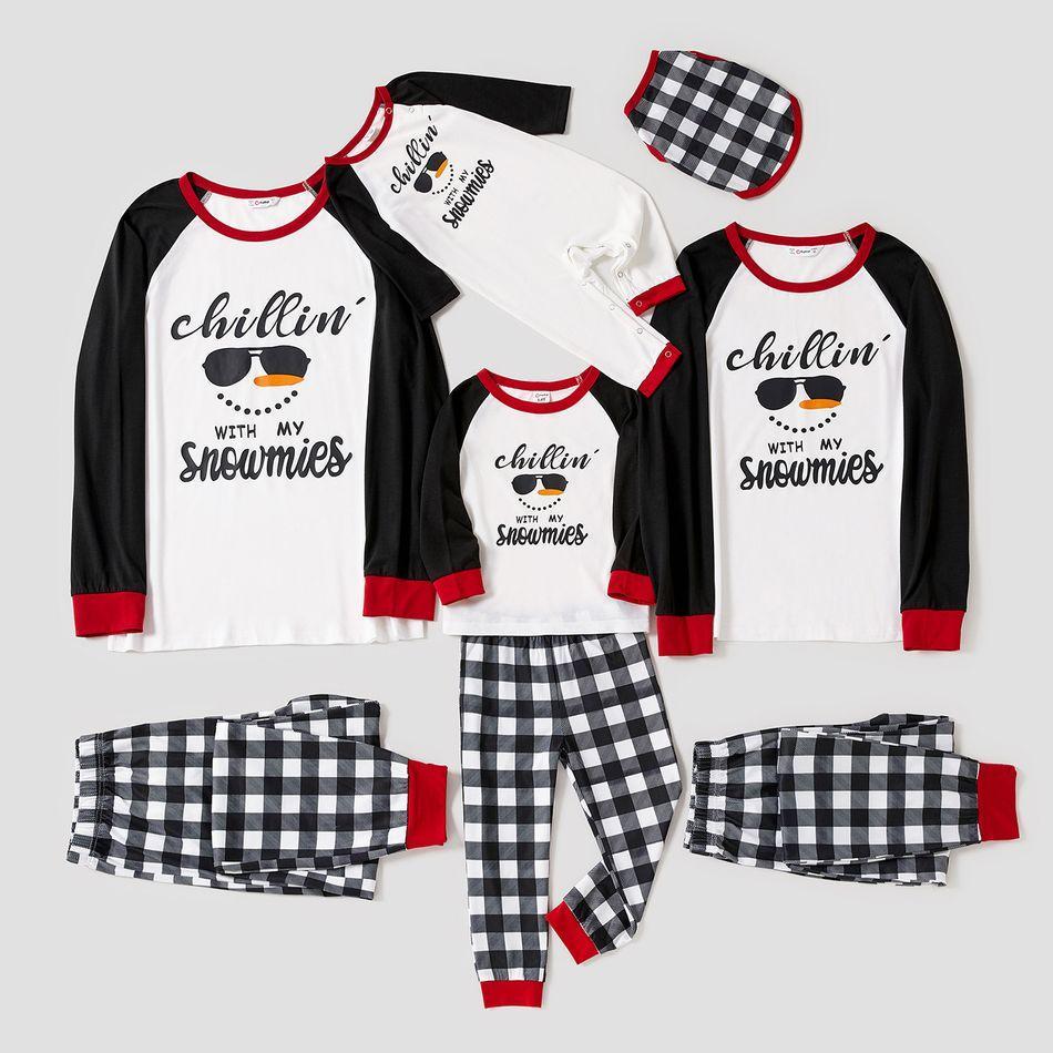Plus Size Christmas Snowman Face and Letter Print Family Matching Long-sleeve Pajamas Sets