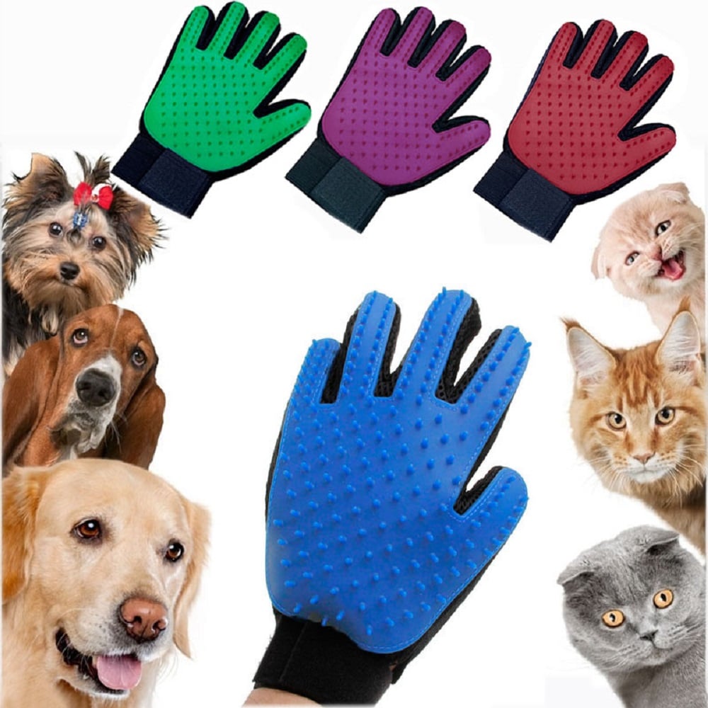 Rubber Pet Dogs Cats Massaging  Grooming Gloves Animal Hair Remover Brush