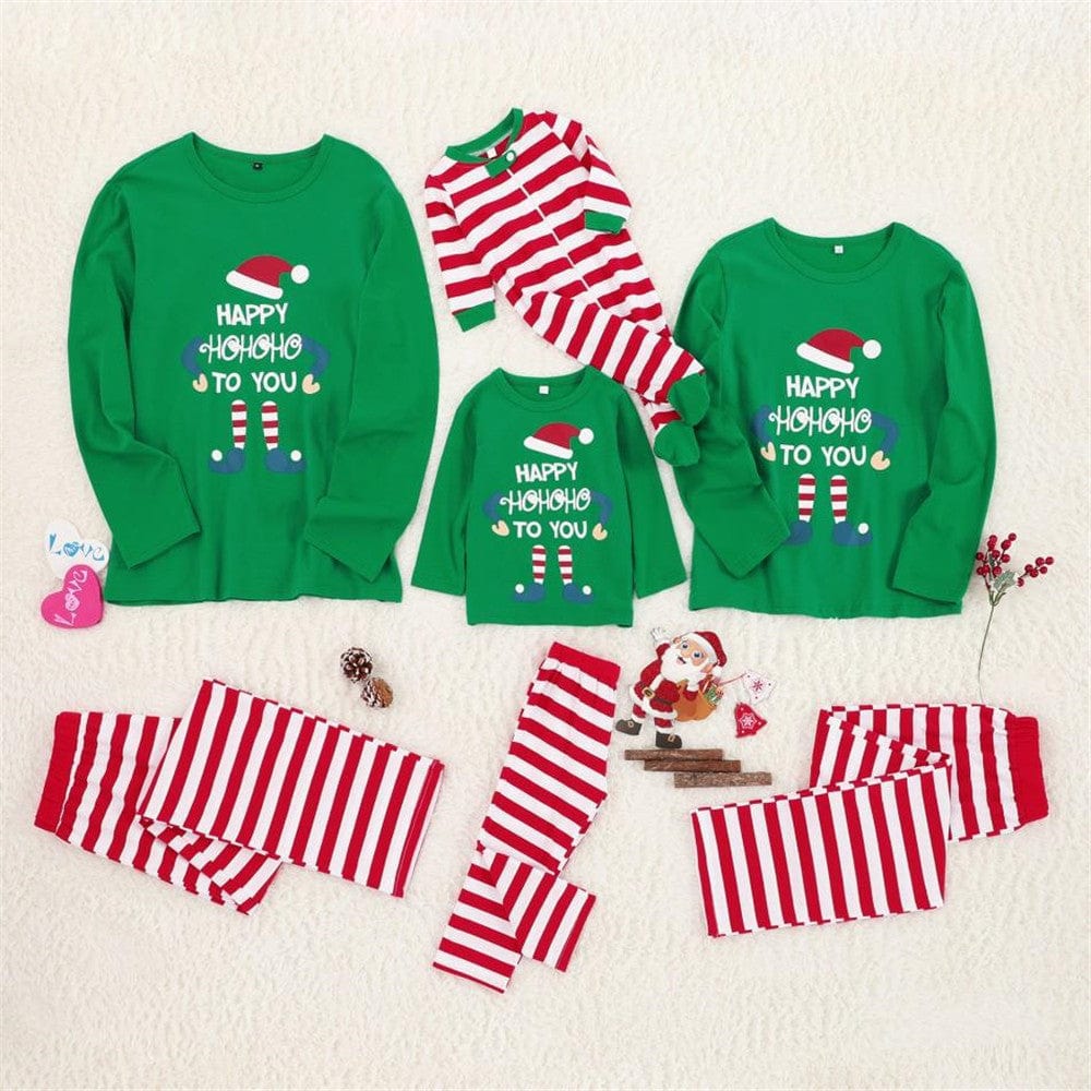 Christmas Matching Family Two Pieces Union Pajamas Letter Printed GreenTop