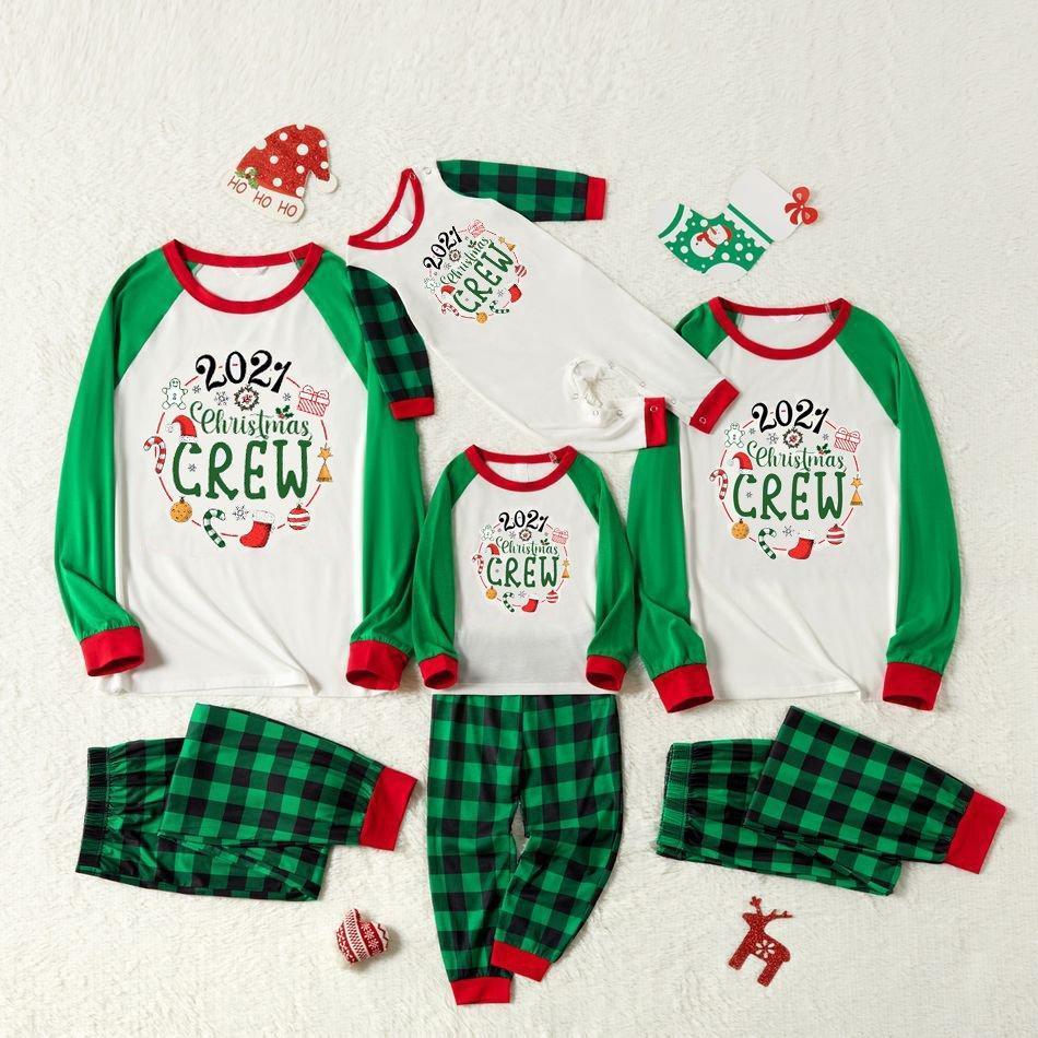 Plus Size Plus Size Christmas Green Plaid Custom 2021 Print Family Matching Raglan Long-sleeve Pajamas Sets
