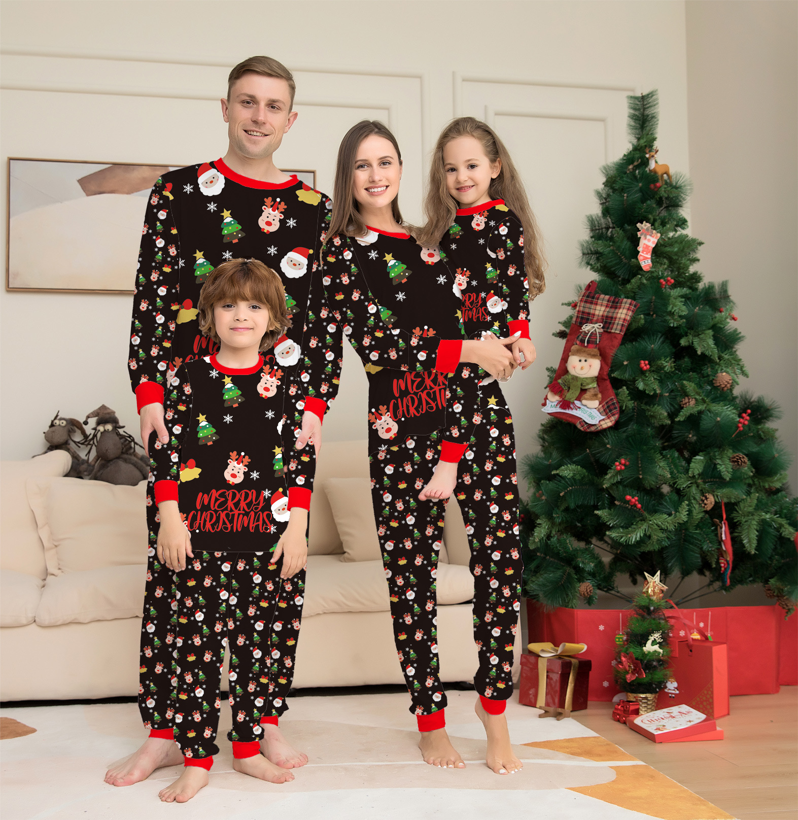 Christmas Family Pajamas Matching Sets Merry Christmas Santa Print Top Pants Family Sleepwear