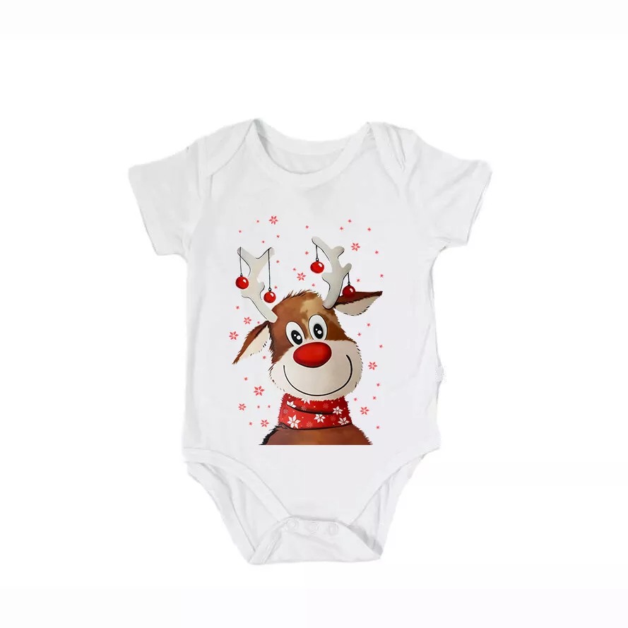 White Christmas Deer T-shirt And Red Plaids Short Pants Christmas Family Matching Sleepwear Pajamas Sets
