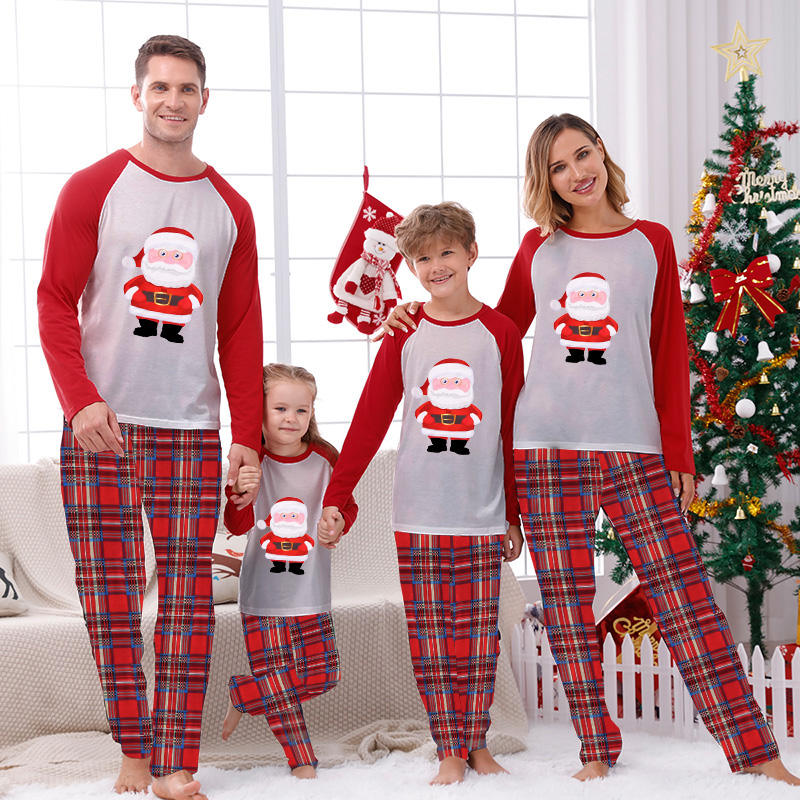 Christmas Family Matching Pajamas Red Santa Claus Top And Plaid Pant