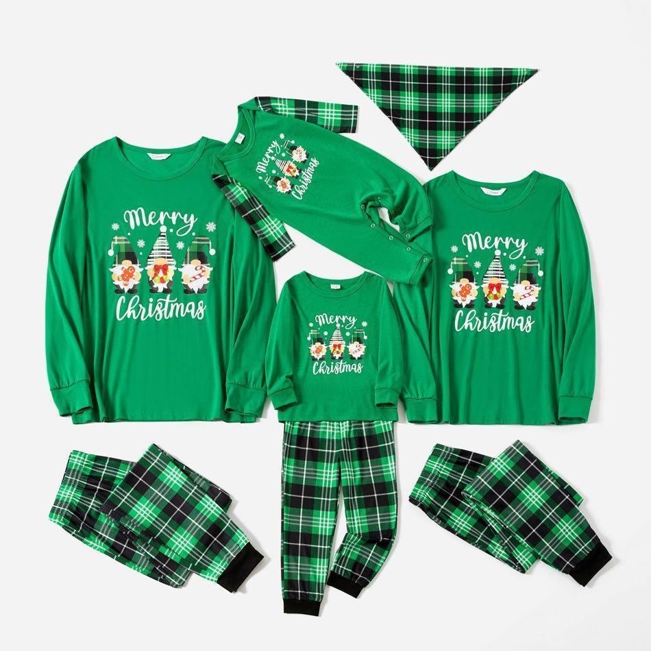 Plus Size Christmas Gnomes and Letter Print Green Family Matching Long-sleeve Pajamas Sets