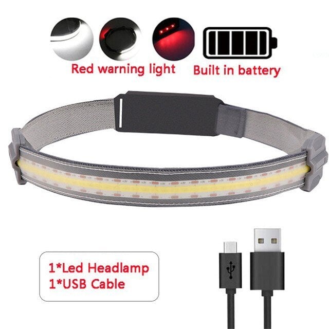 Cob Headlight Red Light Warning Portable Headlight USB Rechargeable Headlight