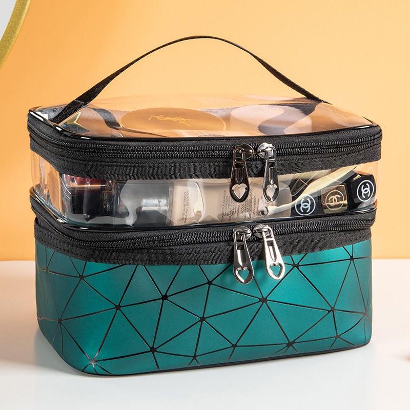 Large-capacity Double Layer  Geometric Pattern Multi-functional Travel Cosmetic Storage Bag