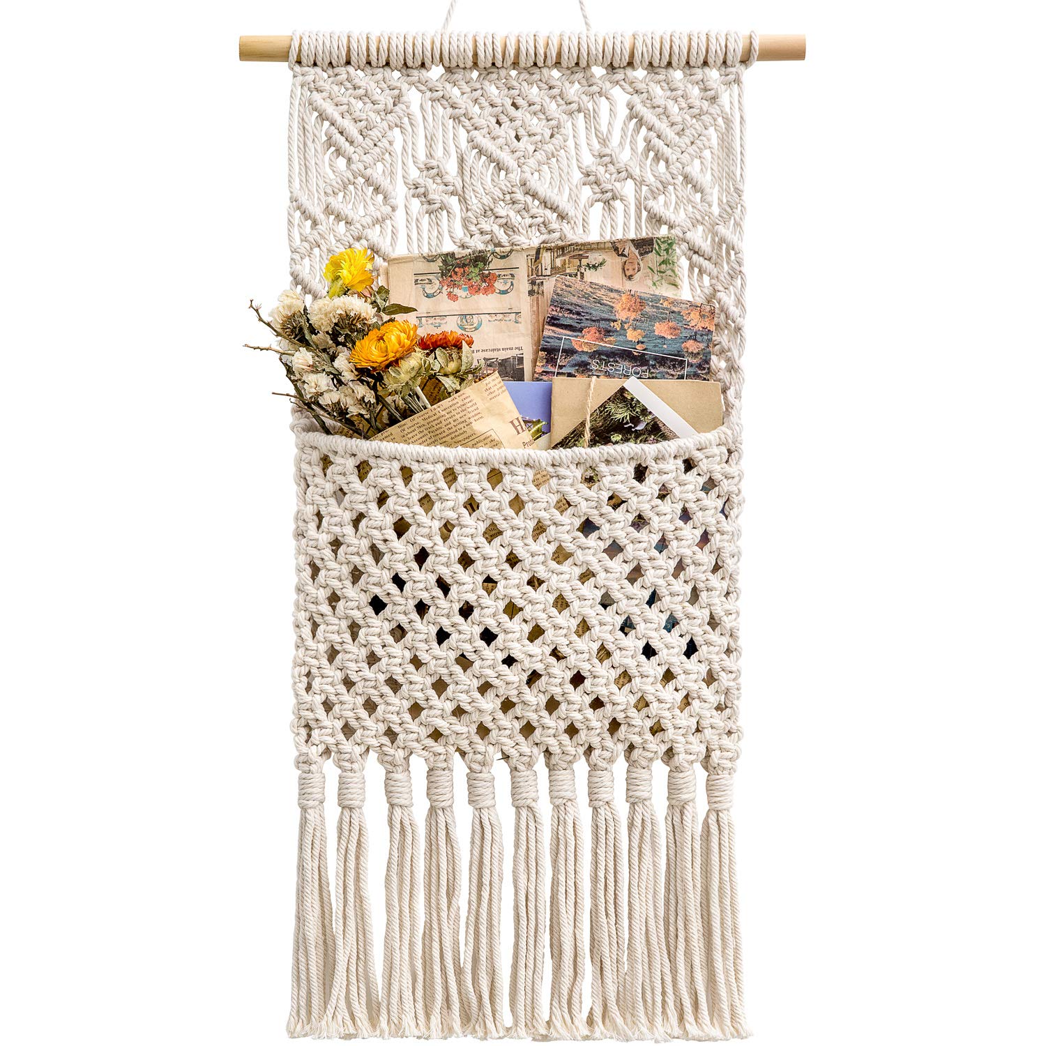 Wall Mount Small Mail Letter Storage Organizing Rack Cotton Hanging Bag Boho Home Decor