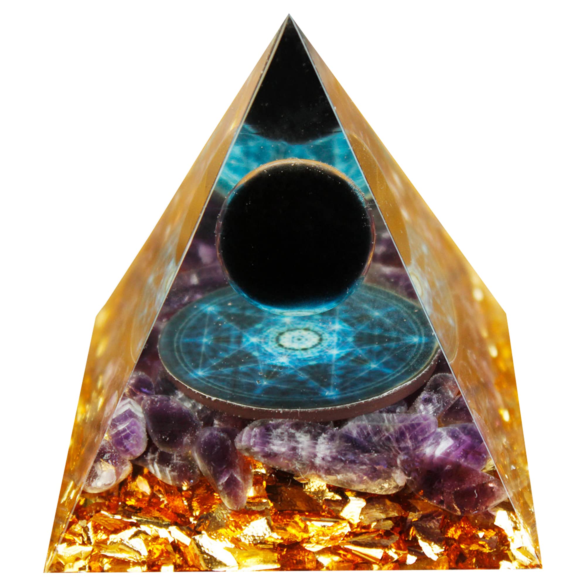 Obsidian Ball And Amethyst Gift Nubia Orgun Pyramid Successful Healing Crystal