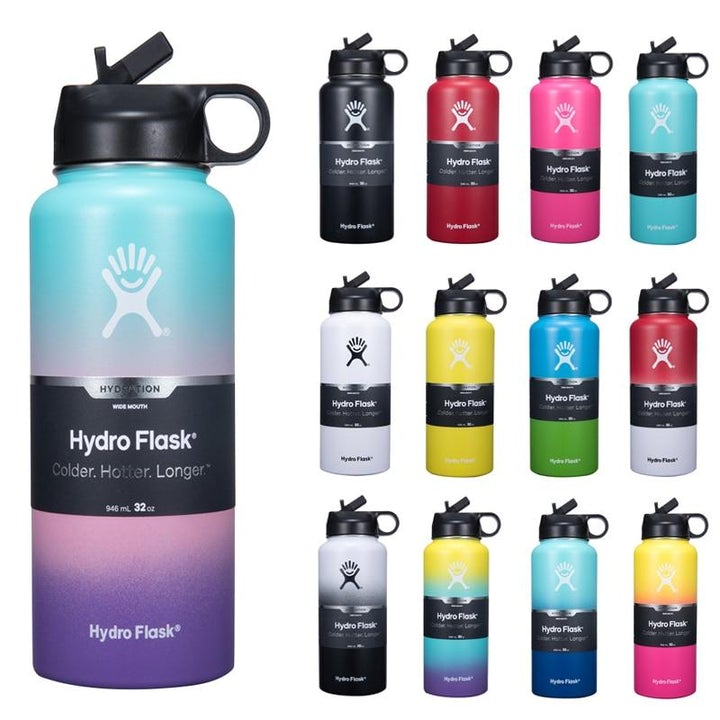 Hydro Flask Water Bottle Ombre Color Straw Lid Insulated Cold Hot Drinks Thermos