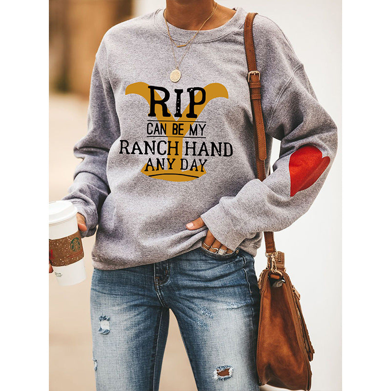 Women's Rip Can Be My Ranch Hand Any Day Yellowstone Dutton Ranch Sweatshirts Letter Round Neck Sweatshirt